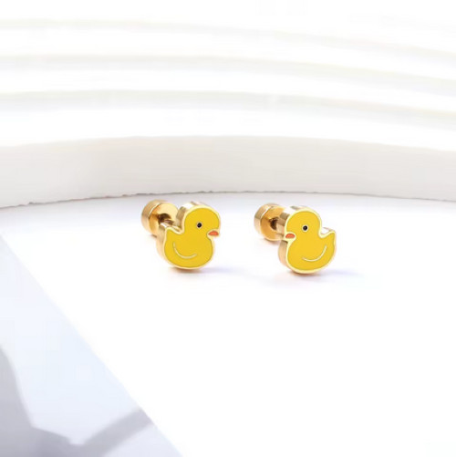 Baby Duck Gold Colored Stainless Steel Tiny Stud Earrings New