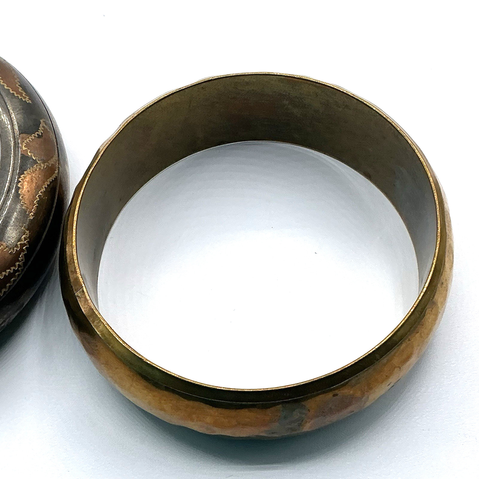 Lot of 3 Brass & Brass Plated Bangle Bracelets Hammered Copper Accents
