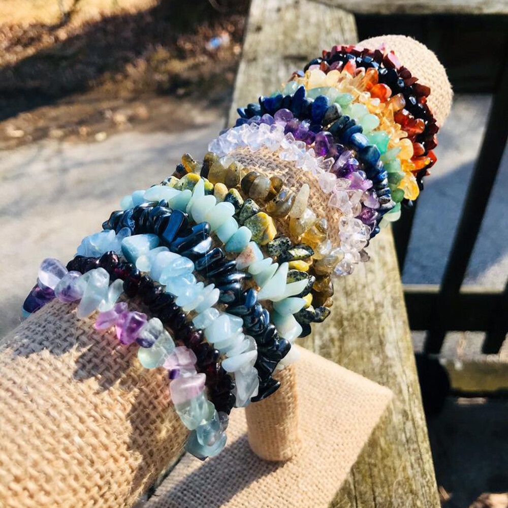 Natural Gemstone Chip Beads Stretchy Bracelet Reiki Chakra Fashion Jewelry