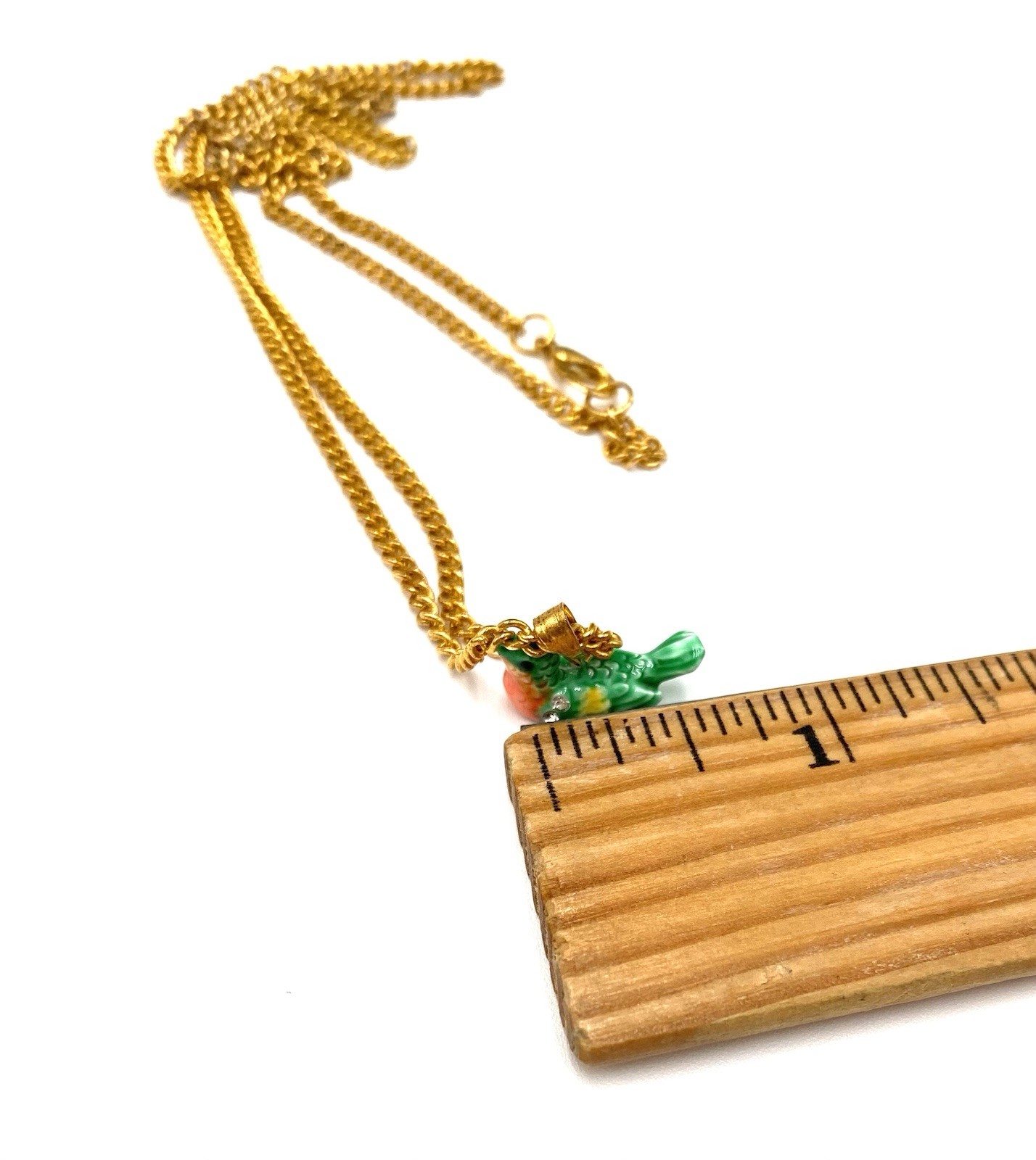 Enamel Ceramic Tiny Bird Green Pendant Necklace