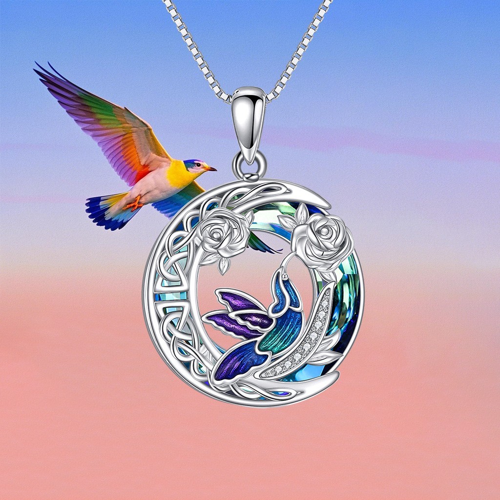 Hummingbird Necklace for Women Sterling Silver Crystal Pendant Necklace