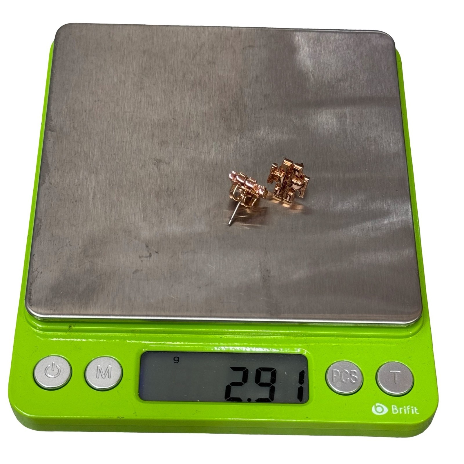 Tory Burch Rose Gold Logo Stud Earrings Pierced Ears Everyday Wear Signed