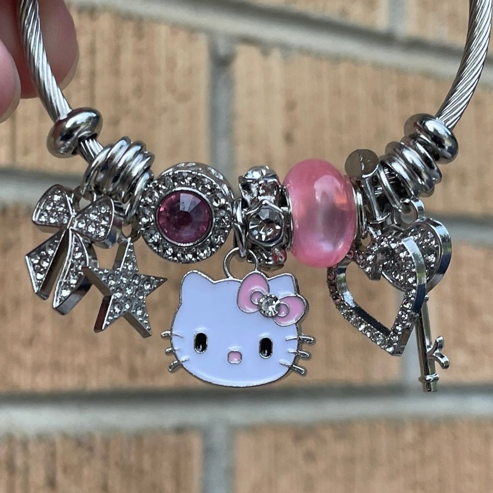 Hello kitty charm bracelet Adjustable for any wrist kids adults gift Pink silver