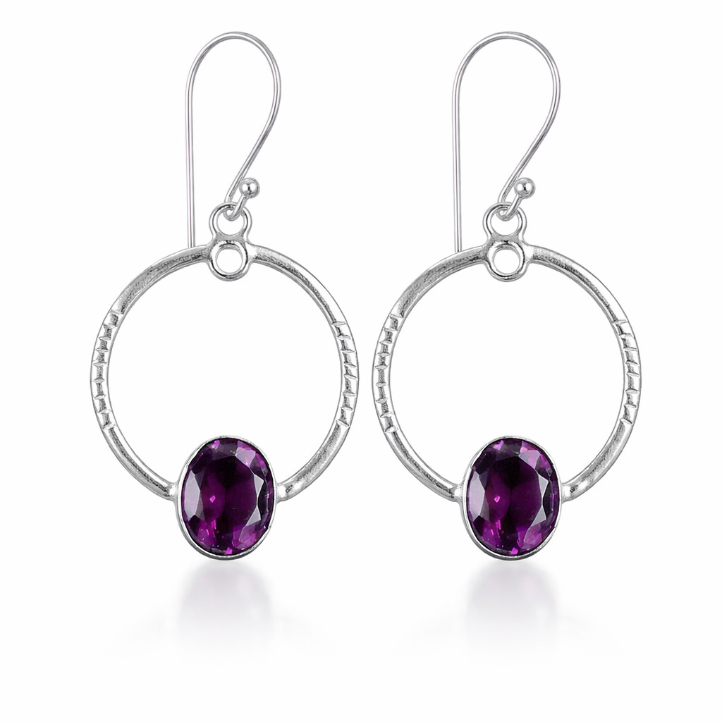 African Amethyst Gemstone Sterling Silver Jewelry Handmade Earrings Gift 1.37”