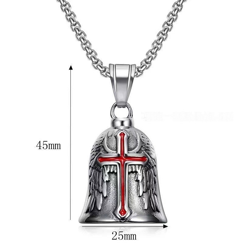 Angel Wings Cross Motorcycle Guardian Gremlin Bell Pendant Necklace Chain 24″