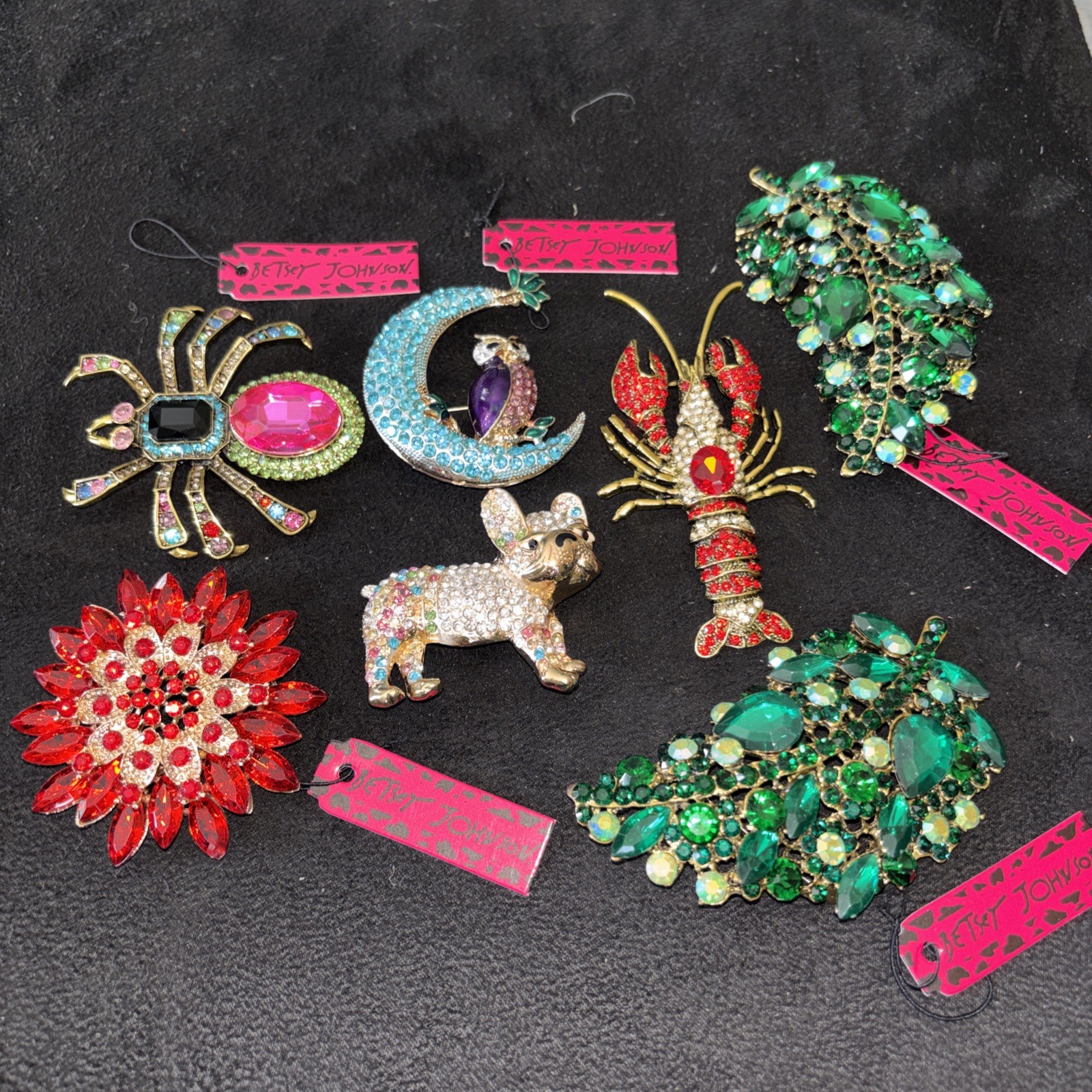 Lot 7 Brooches Pins Ex Large Pins Lobster Spider Frenchie Owl No Stamp Tagged