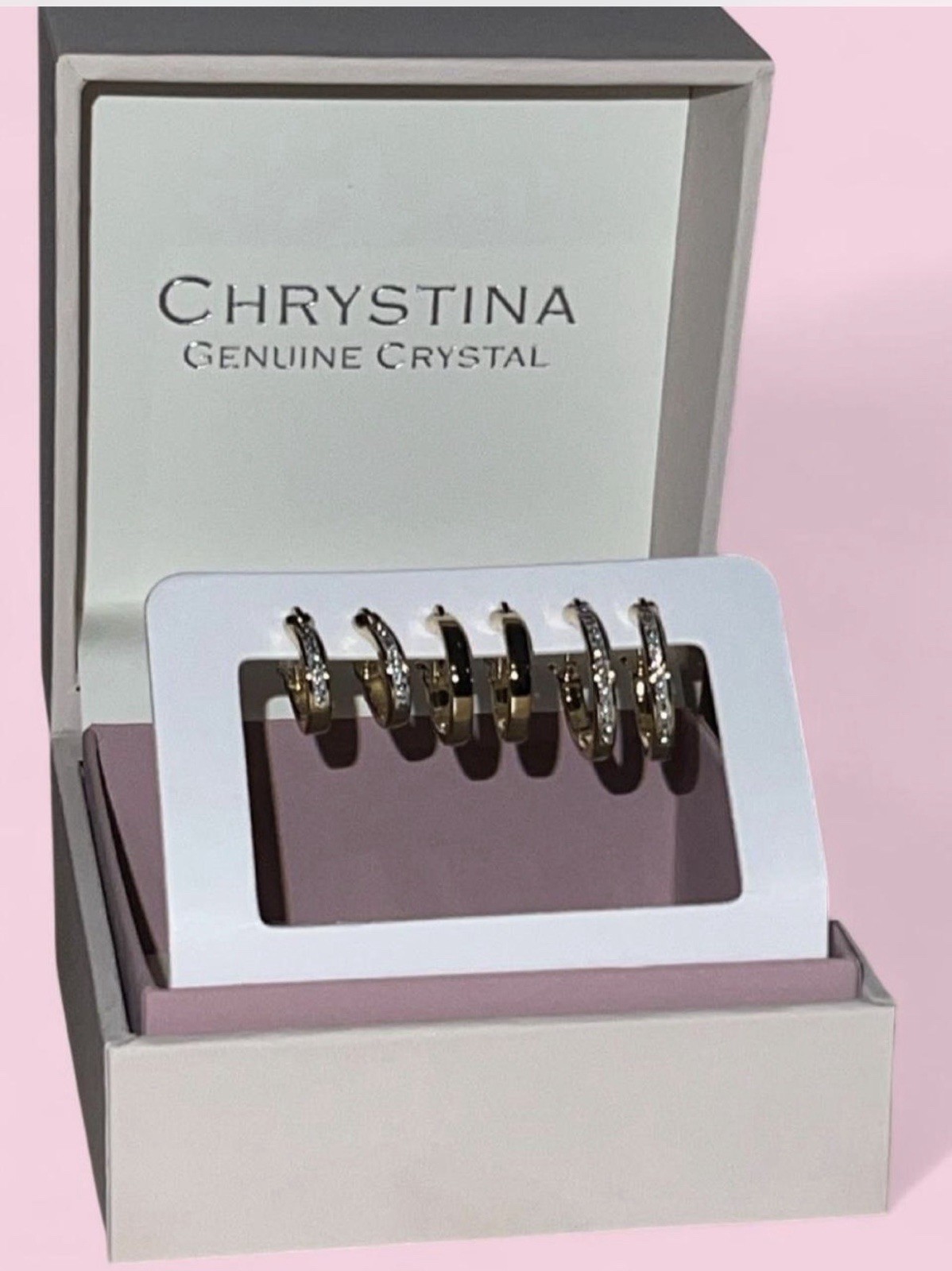 CHRYSTINA Crystal Gold Color Hinged Hoop Earrings Pavé Round Nickel-Free