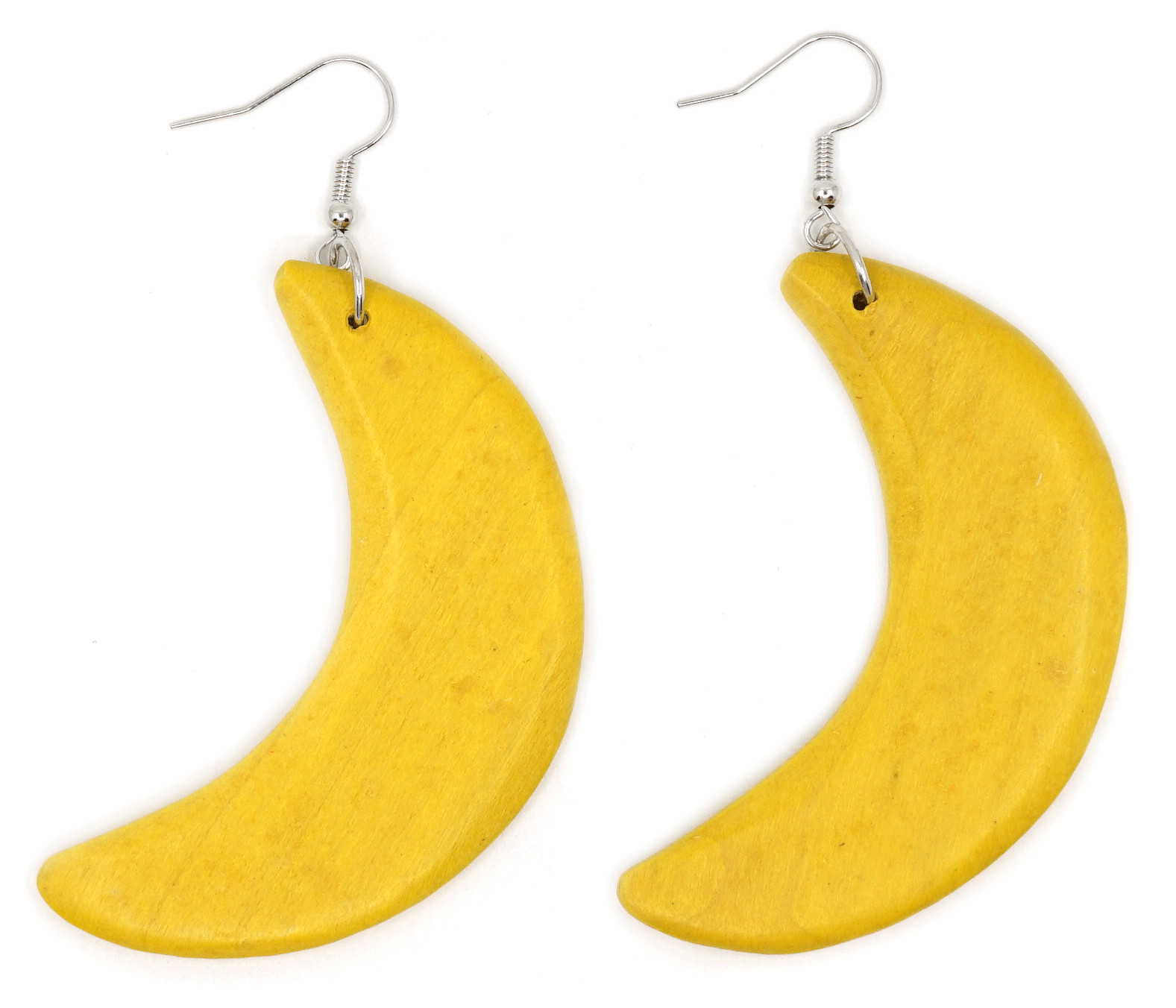 TB Crescent Moon Wood Natural Multi-Color Fashion Jewelry Long Dangle Earrings