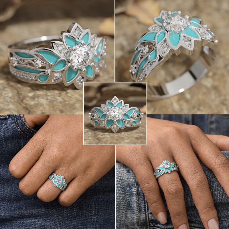 5Pcs Boho Turquoise Zircon Rings Set for Women Fashion Daily Jewelry Gift