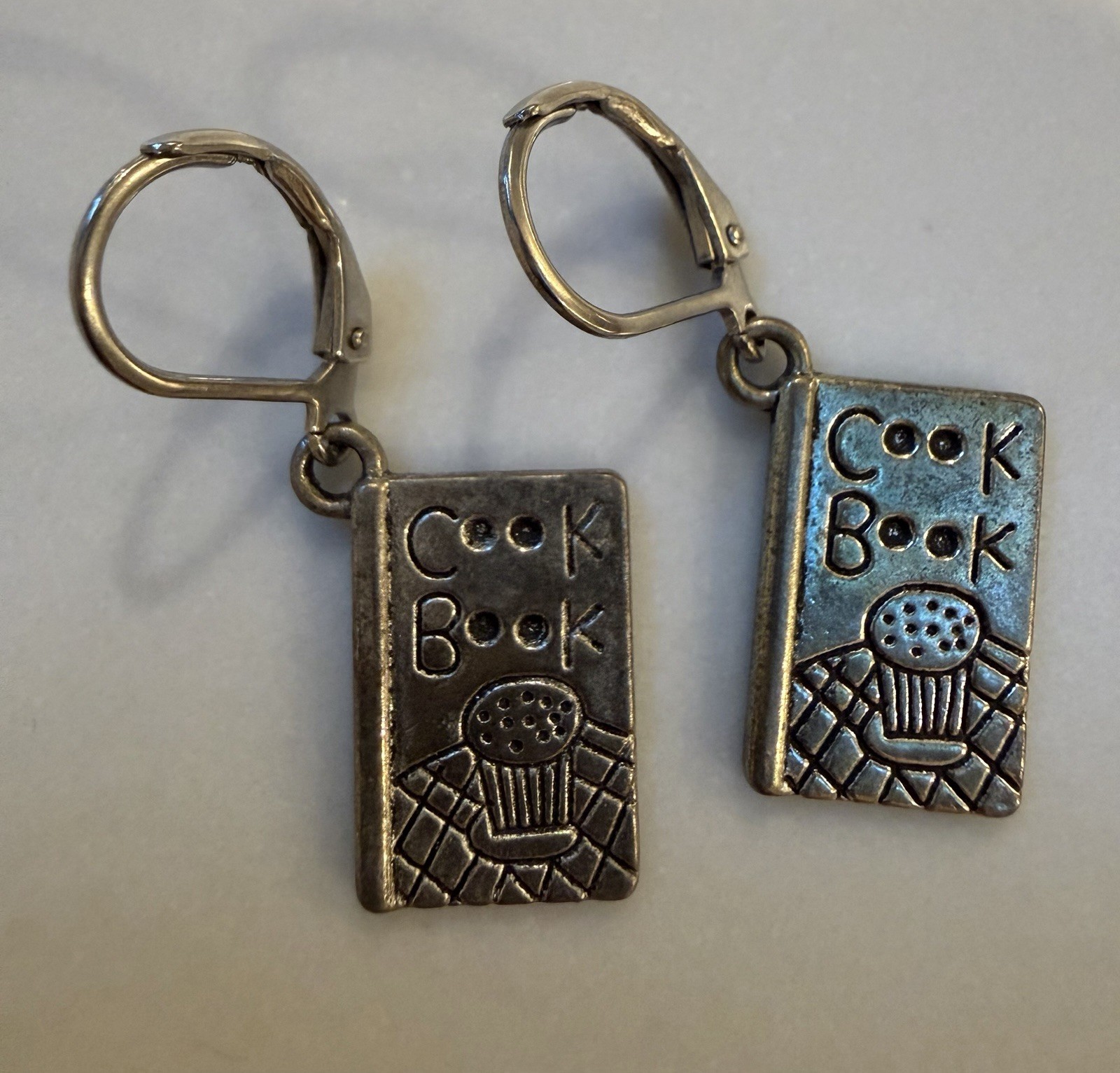 Cook Book Cookbook Dangle Earrings Silver Tone Leverback Baker Chef Novelty