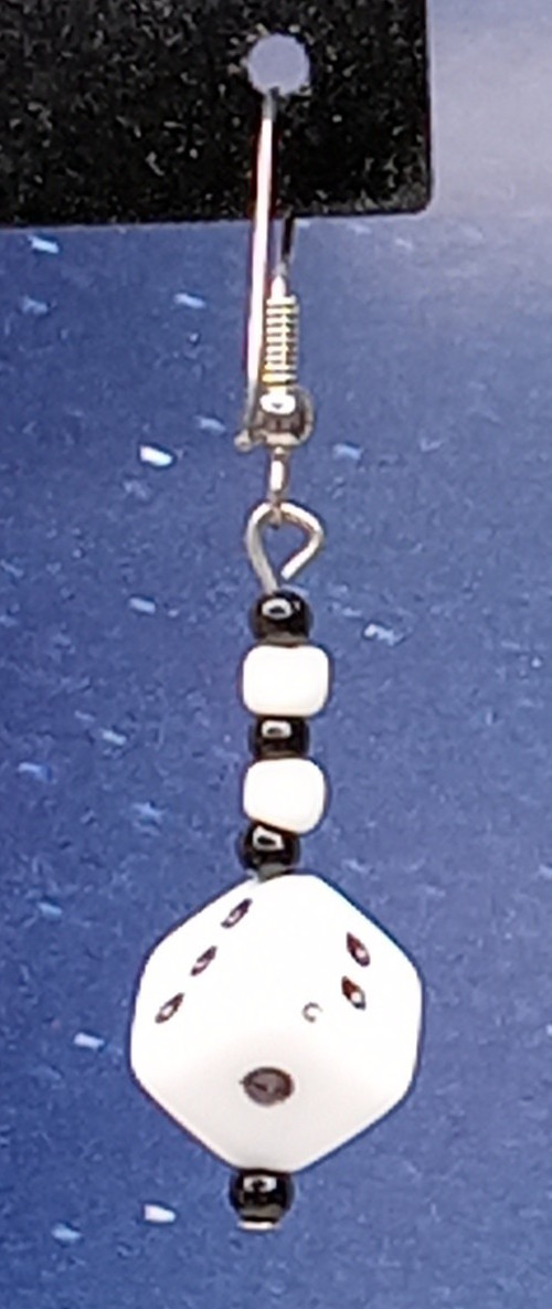White Die Dice Pierced Earrings