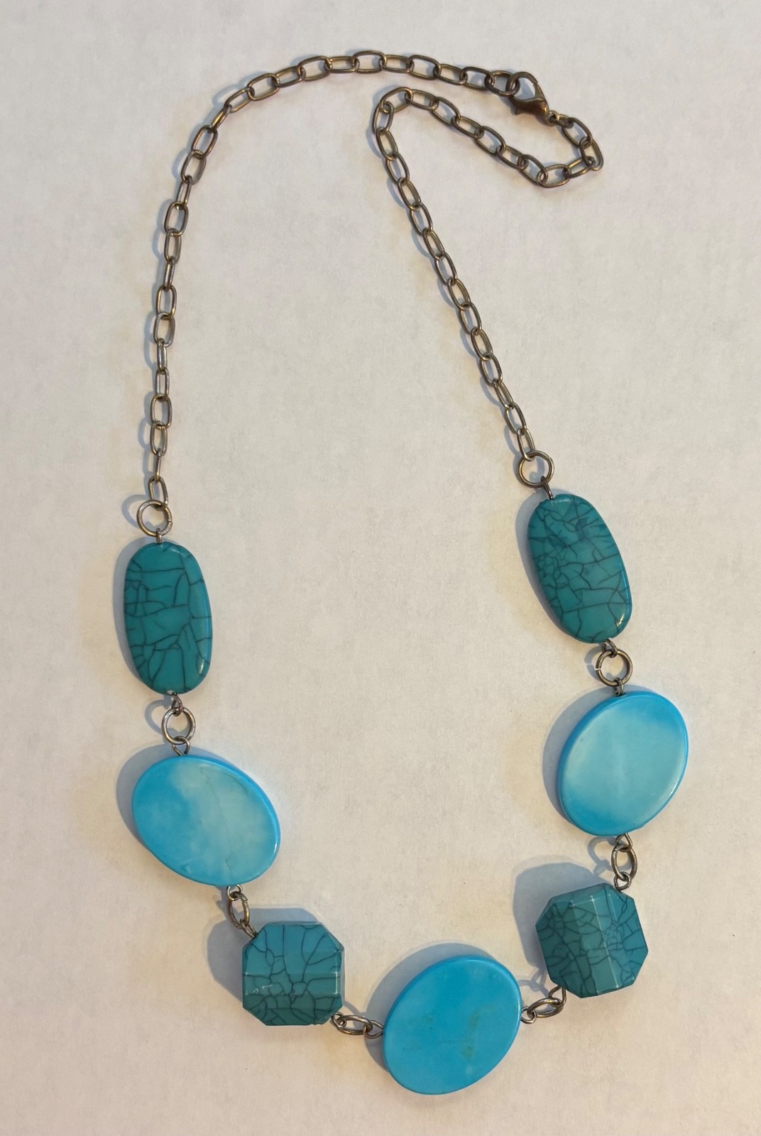 Faux Turquoise Necklace Various Shapped Blue/Green Beads 21”