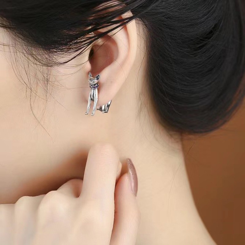 New Fox Stud Earrings Micro Pave Cubic Zirconia Silver Plated Post
