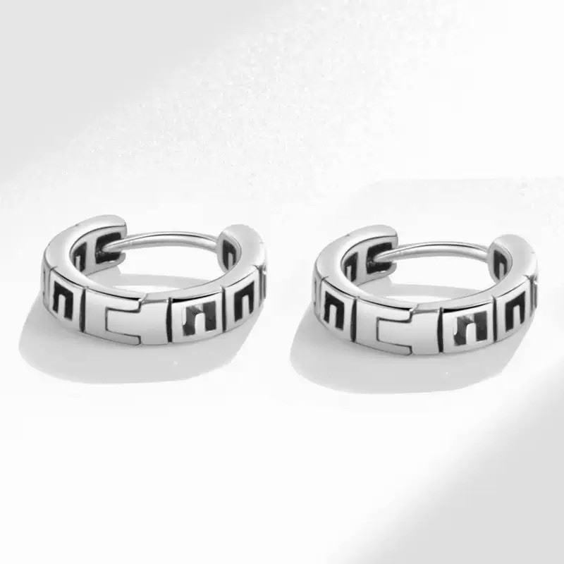 925 Silver Vintage Openwork Huggie Hoop Earrings Geometric Unisex Earrings A02