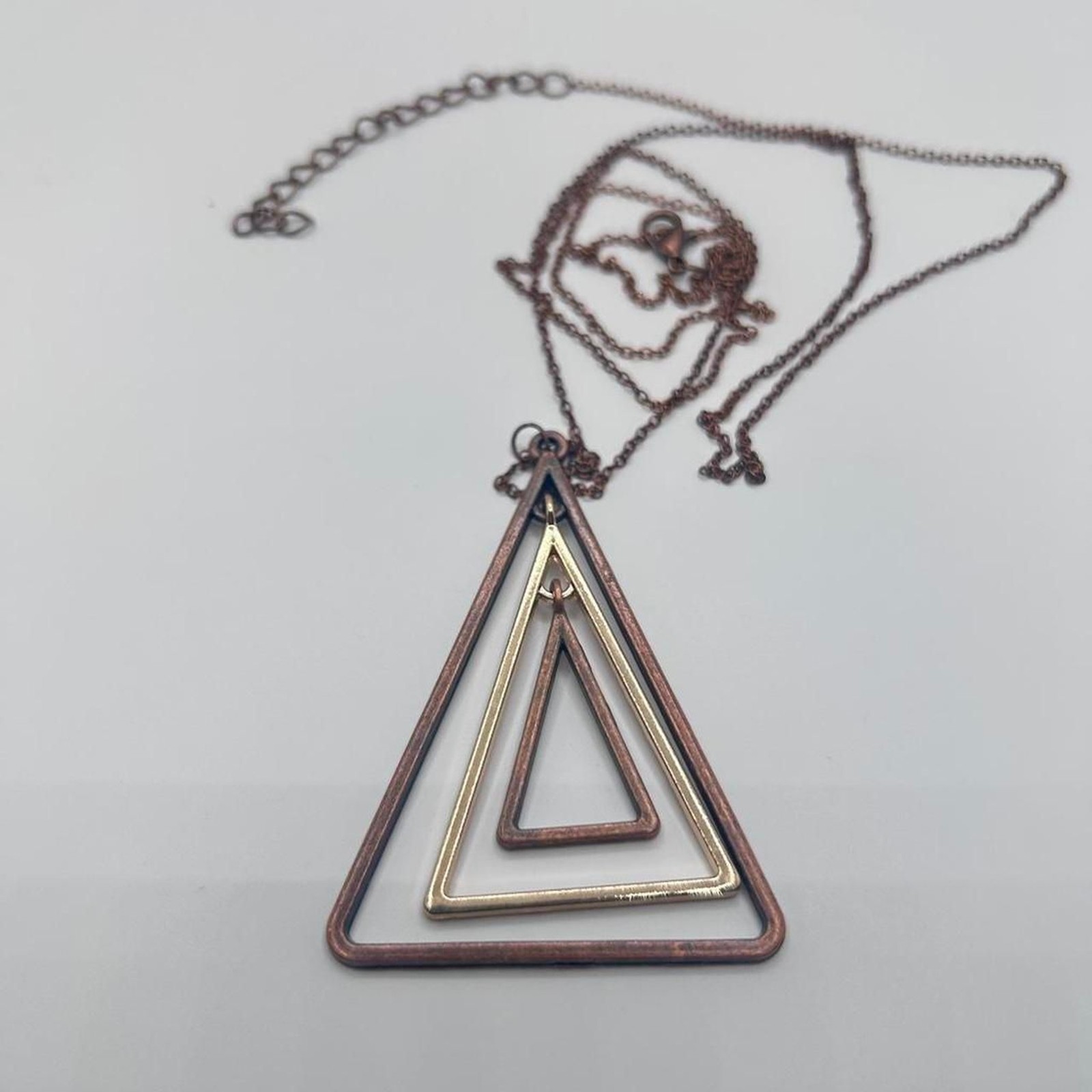 Copper Triangle Pendant Necklace Geometric Long Statement Layered