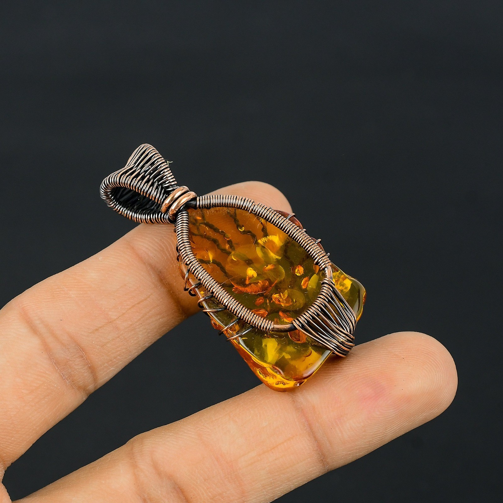 Baltic Amber Handmade Gemstones Copper Wire Wrap Tree of Life Jewelry Pendant