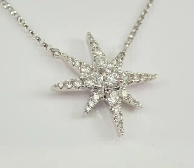 Women’s Shinning Star Pendant Round Cut Simulated Diamond 14K White Gold Plated