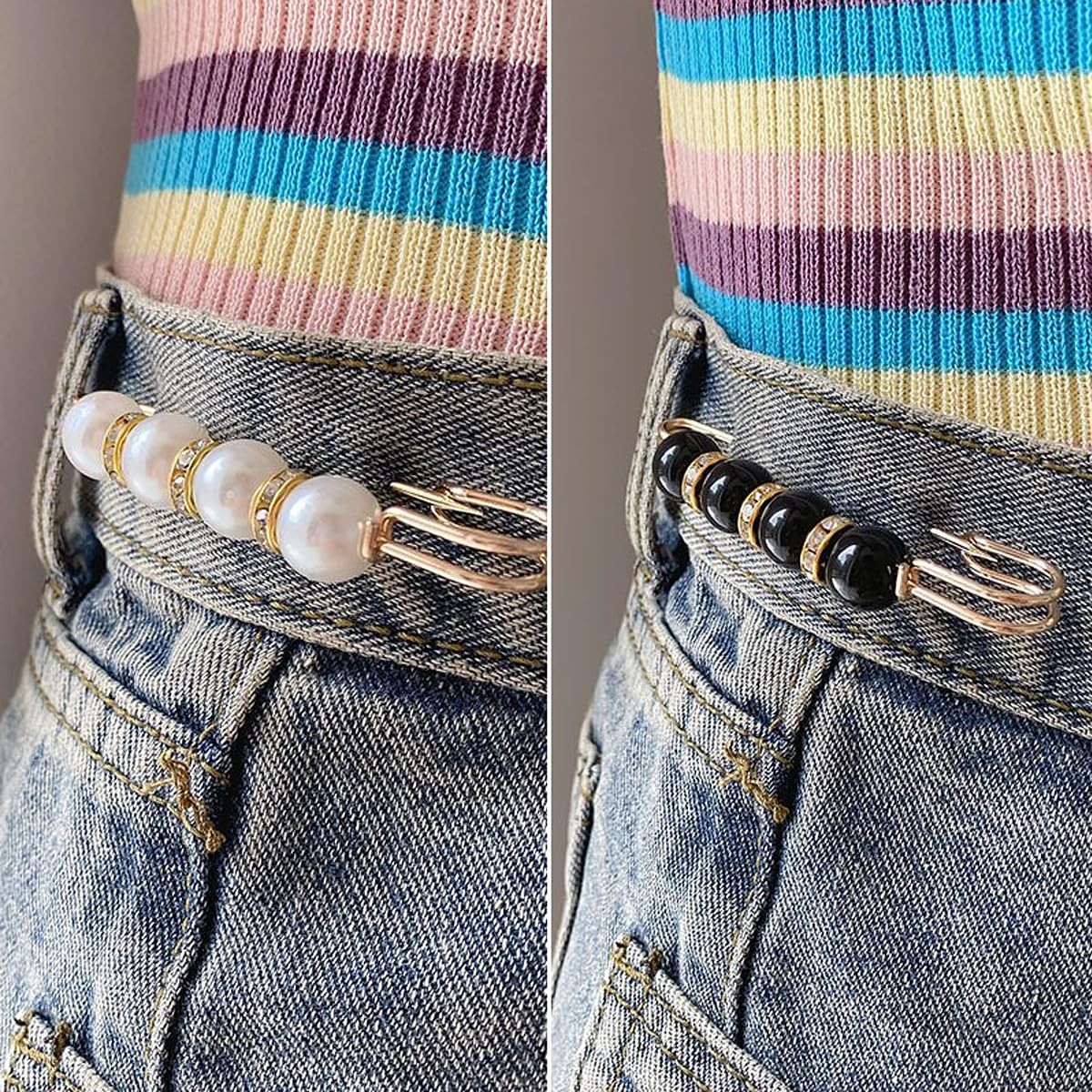 24 Pieces Pearl Crystal Brooch Safety Pins Button Pant Medium, Classic