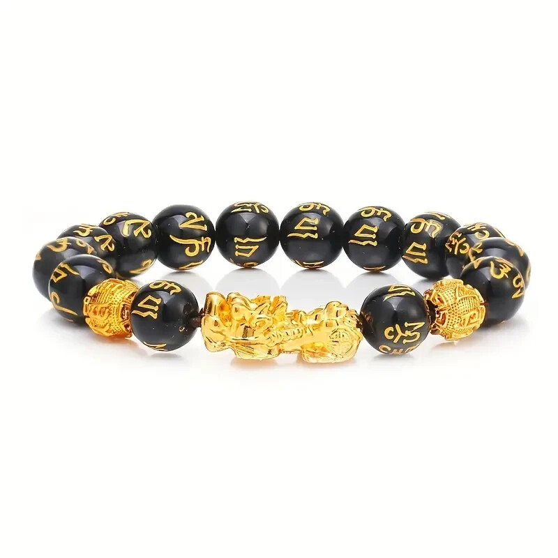 Attract Wealth Lucky Feng Shui Pixiu Bracelet Obsidian Beads Women Men Unisex