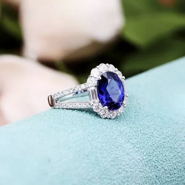 3.60 Ct Natural Blue Sapphire Diamond Wedding Ring 14K Solid White Gold Size 5.5