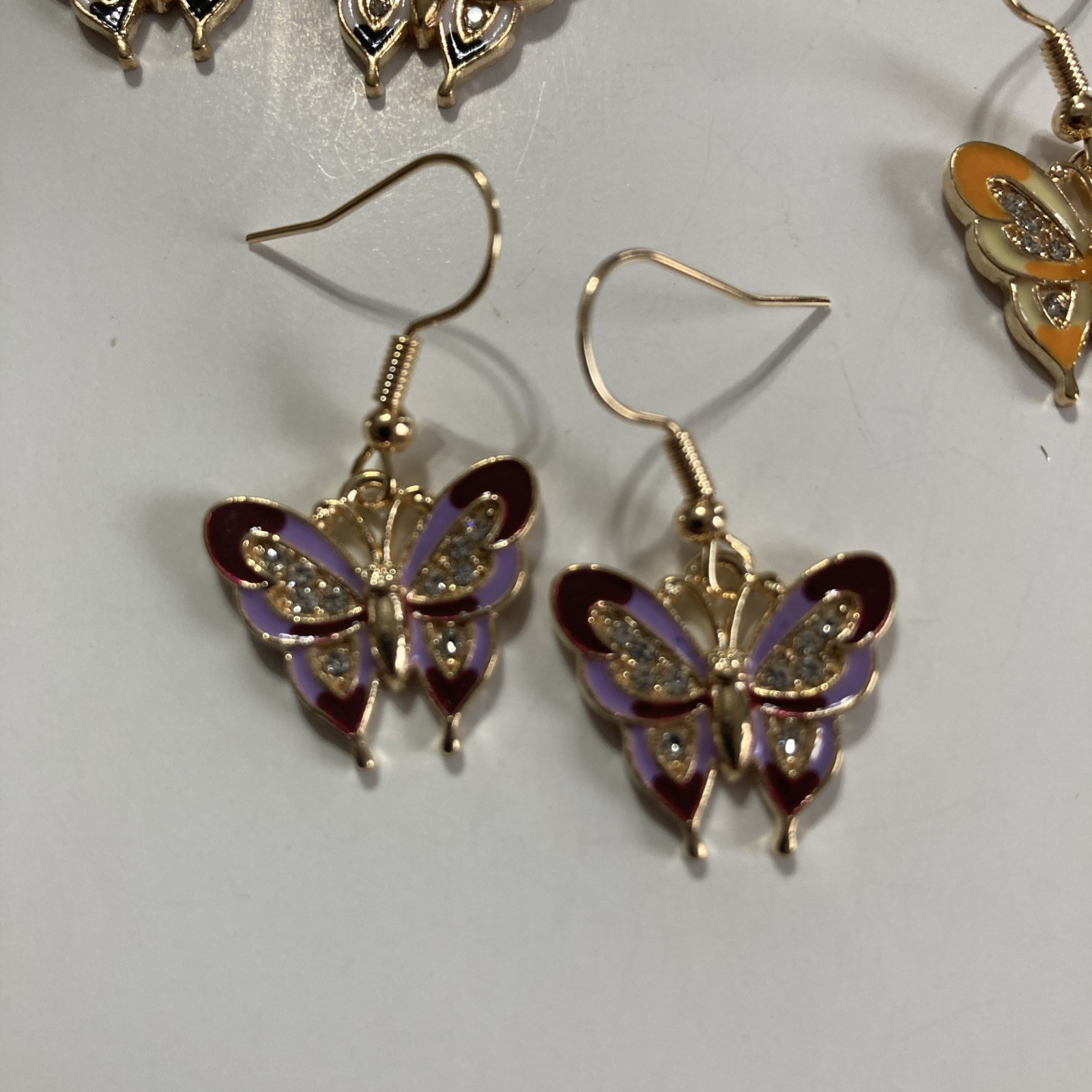NWT Buyer’s Choice Butterfly Rhinestone Earrings GoldTone Pierced Jewelry Dangle