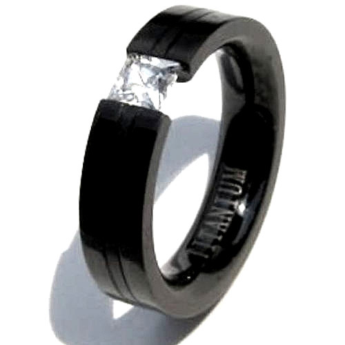 Black Plated Titanium TENSION RING, 4mm Square Cubic Zirconia – Select Sizes