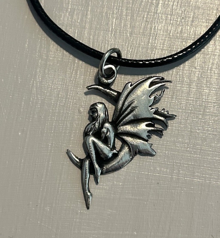 Fairy Moon Charm Pendant Necklace Adjustable Black Cord Chain Silver Tone