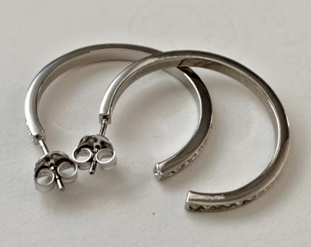Solid Sterling Silver C-Shaped Channel-Set Cubic Zirconia Stud Hoop Earrings