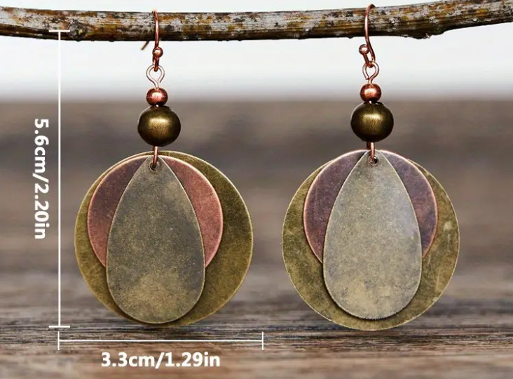Retro Bohemian Bronze Boho Round Drop Shaped Layered Dangle Earrings