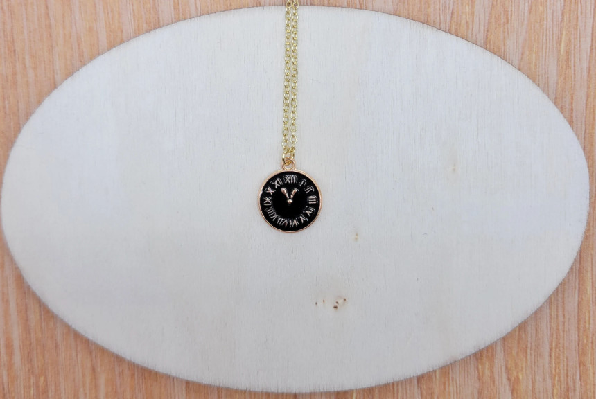 Small size Clock necklace, Clock earrings, White clock necklace, Black clock