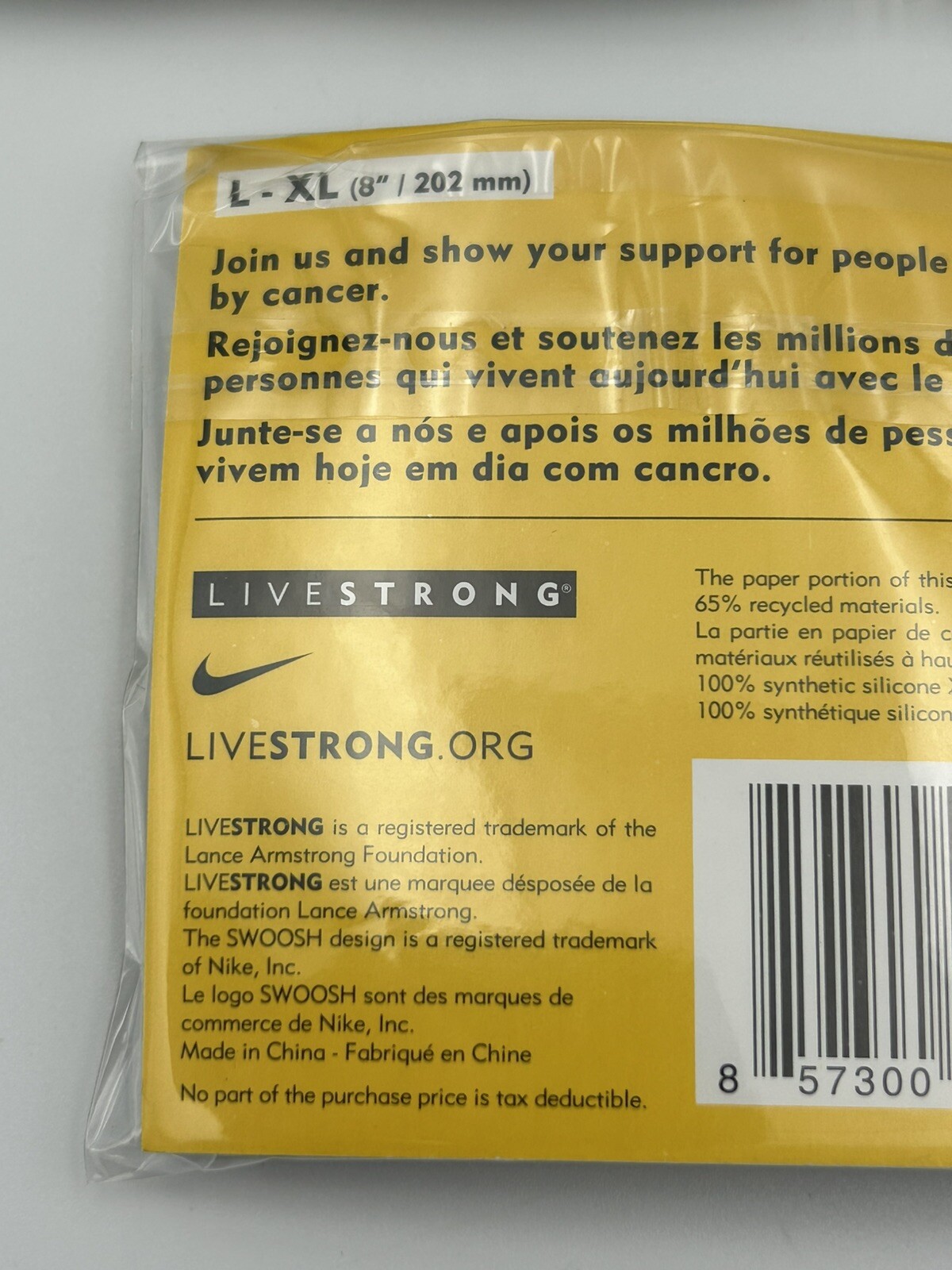 Lot of 5 – Nike Livestrong Authentic Bracelet NEW (Size L/G-XL) 8″/202 mm