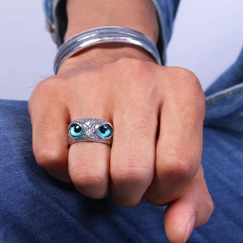 Adjustable Demon Owl Eye Ring – Gothic Animal Jewelry with Lucky Symbol