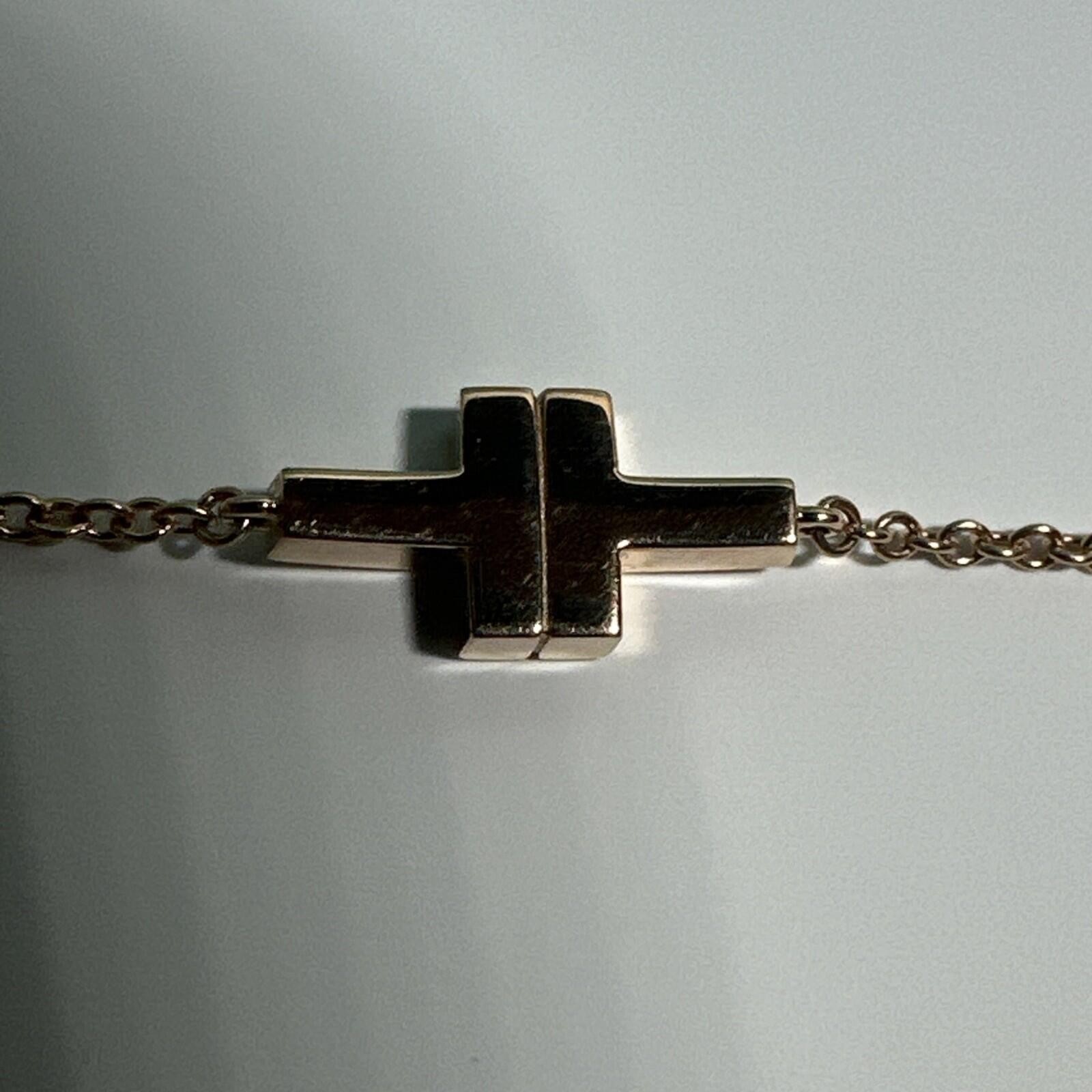 Tiffany & Co 18K 750 Rose Gold T Square Single Chain 6 Inch Bracelet Very Good