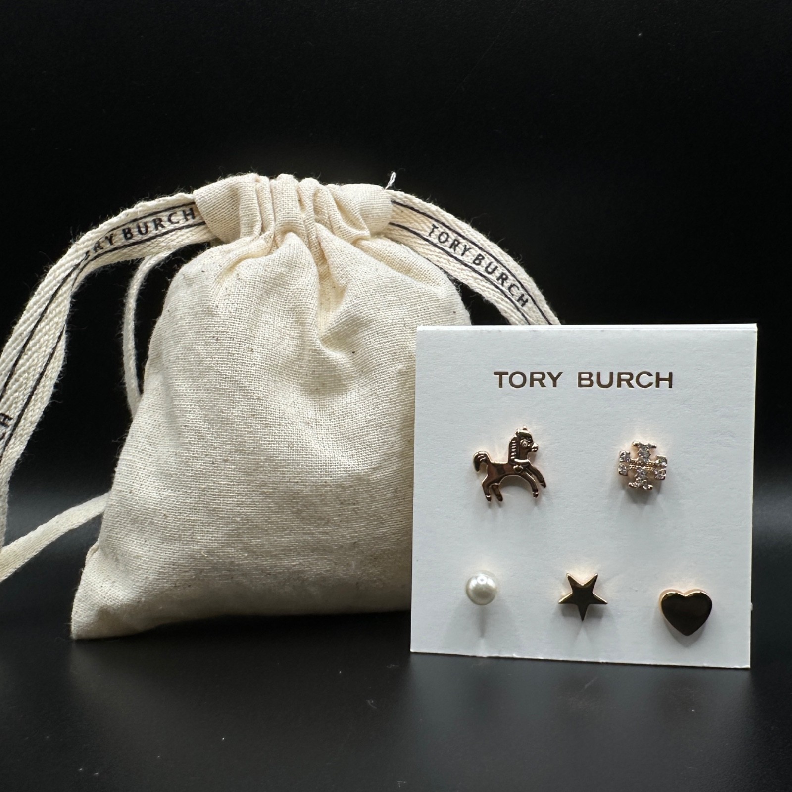 Tory Burch Curiosity Horse Stud Earrings Set | Giftable, New | Full Packaging