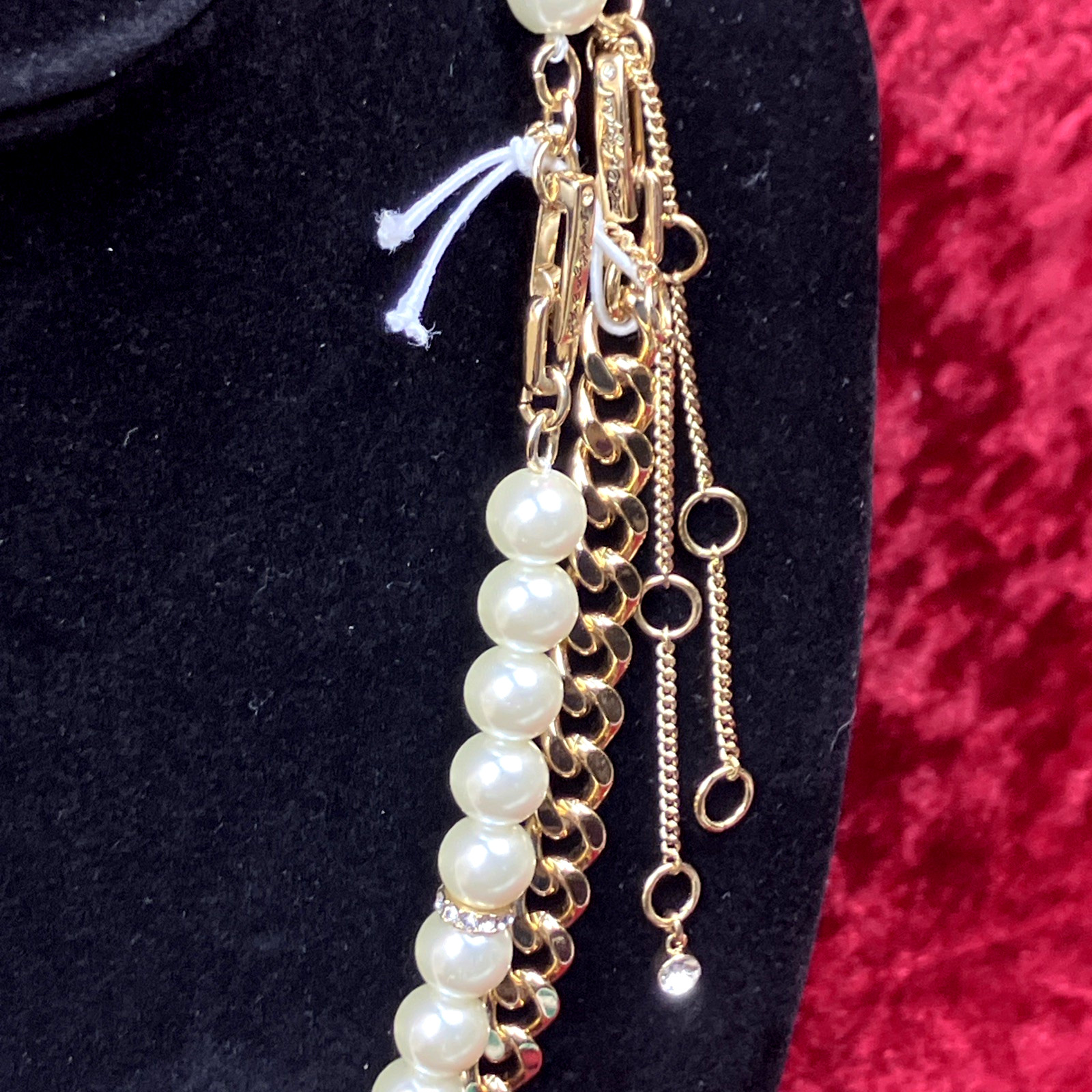 Karl Lagerfeld Gold Tone Imitation Pearl Omega Double Row Necklace NWOT