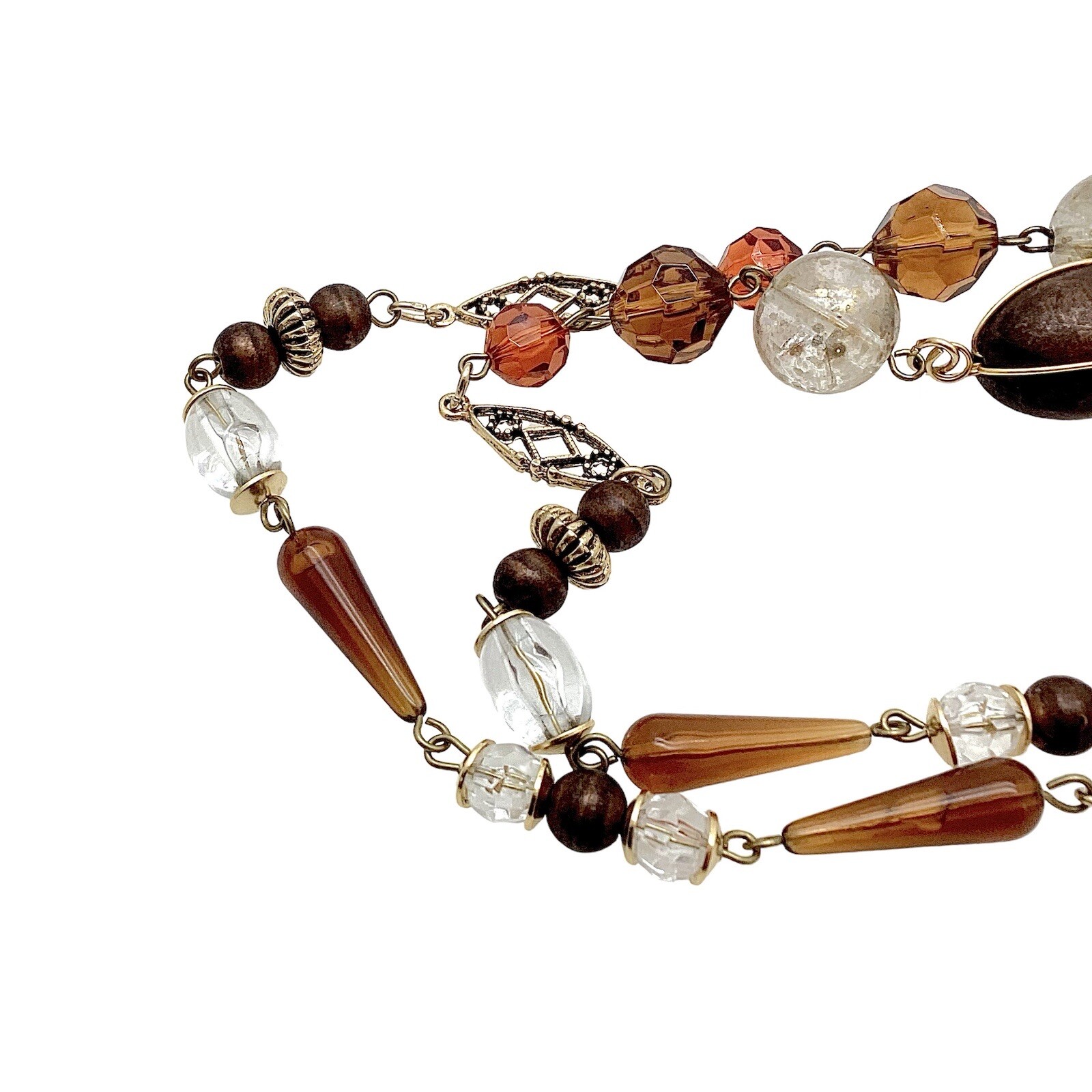 Italy Express 36” Long Beaded Necklace Gold Tone Mixed Materials Statement
