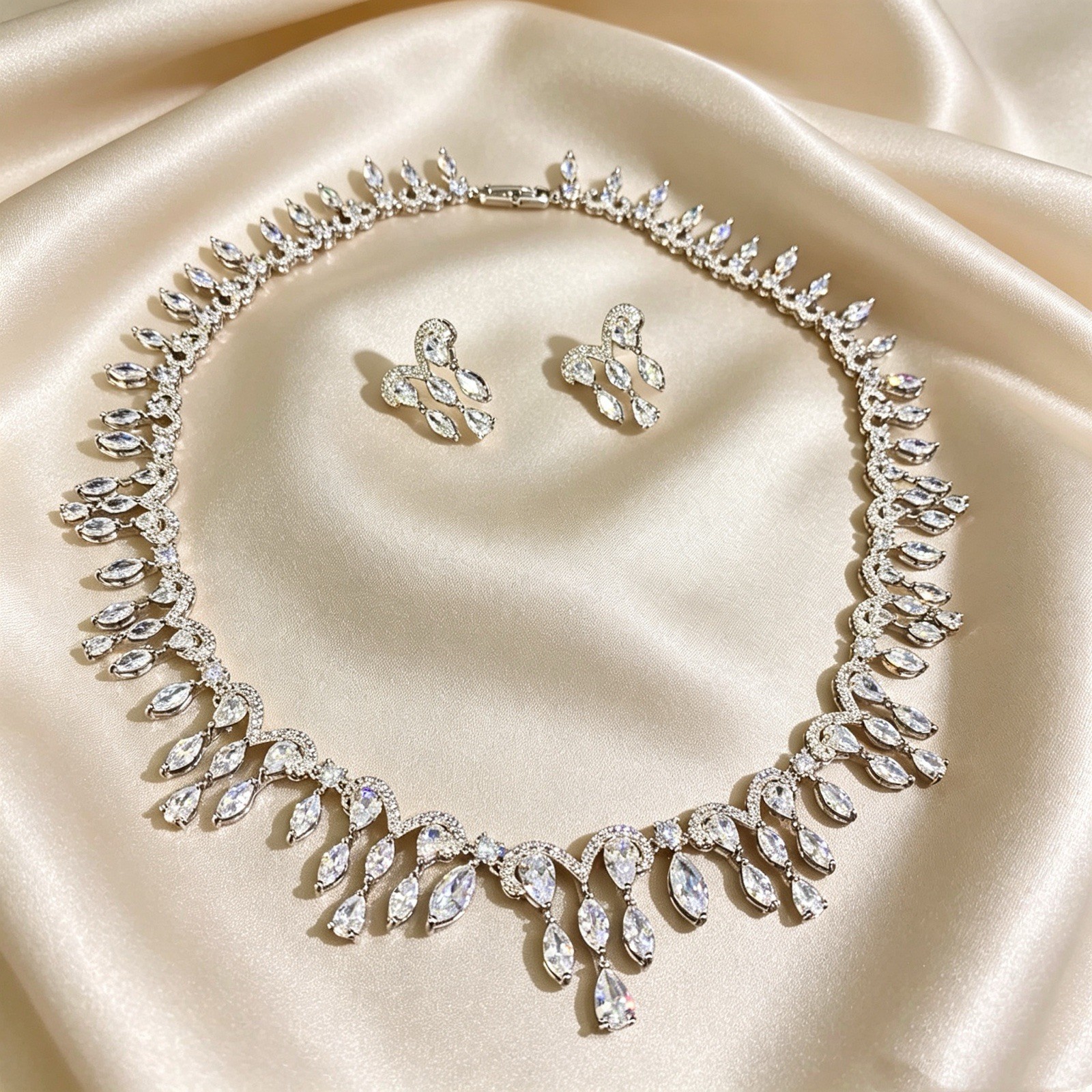 Sparkling zirconia crystal Bridal Necklace and Earrings Set