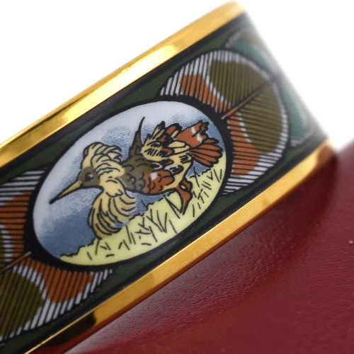 Hermes Enamel Bangle Bracelet EXCELLENT Bird Motif Paris