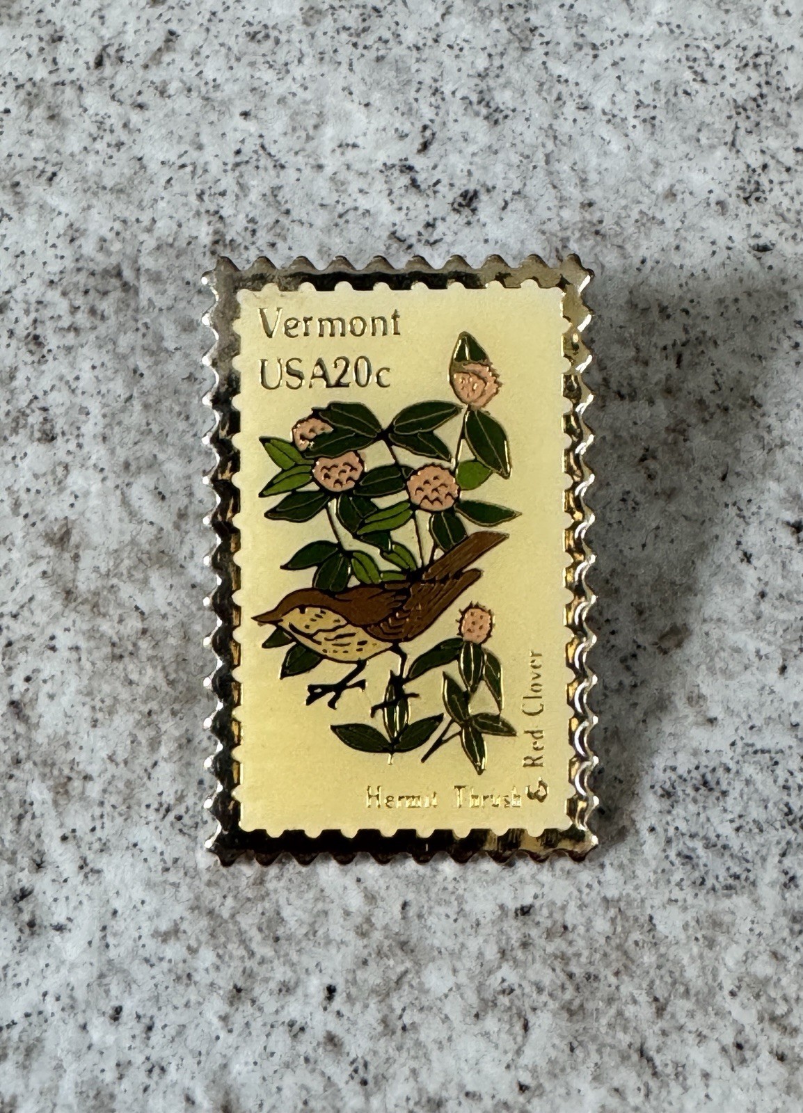 Vintage USPS Stamp Replica Pins Set Vermont State Flower New York Iris Flag
