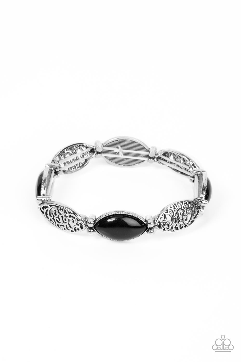 2 pc Necklace with Matching Earrings, Stretchy Bracelet Set – NIP Black/Silver