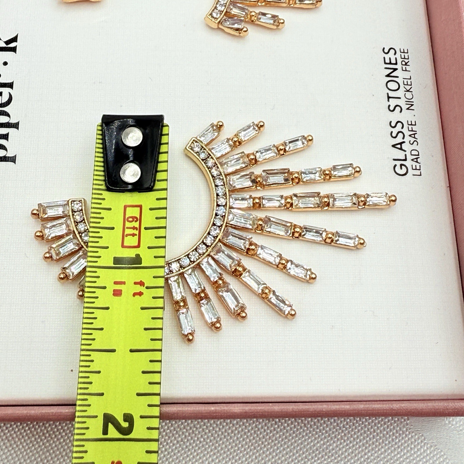 Piper K Large Glass Stone C-Shaped Starburst Fan Wing NIB Earrings