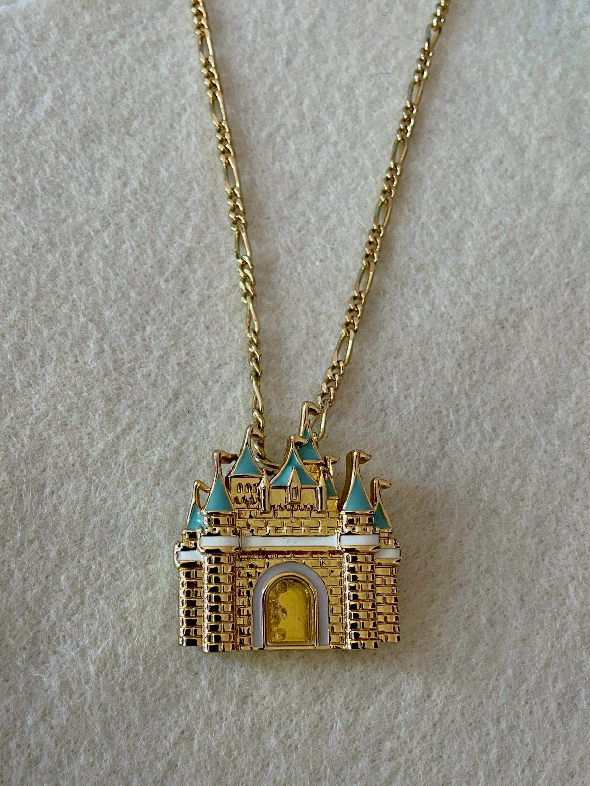 Disney Couture Kidada Cinderella Castle Necklace Gold Plated Enamel Swarovski
