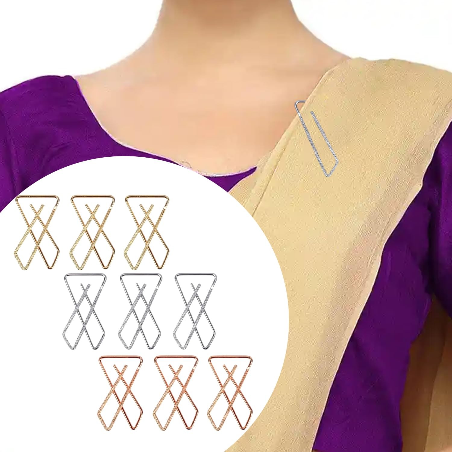 VAMA FASHIONS Clip on Sarees Pleats Pin Brooch Coat Dress Gown Shawl Bridal S…