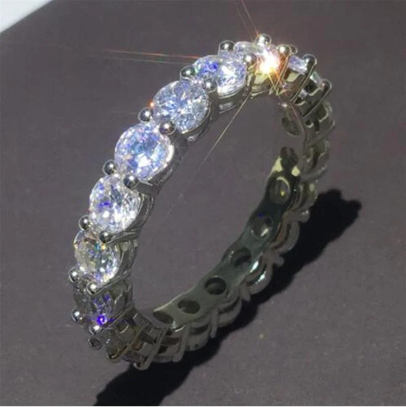 925 Sterling Silver Eternity Band Women Zircon Prong Setting Engagement Jewelry