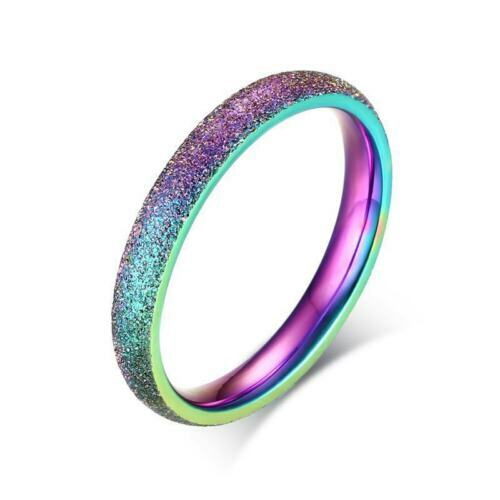 Rainbow Ring Thin Steel Band – Wedding Promise Engagement – SIZE OPTIONS