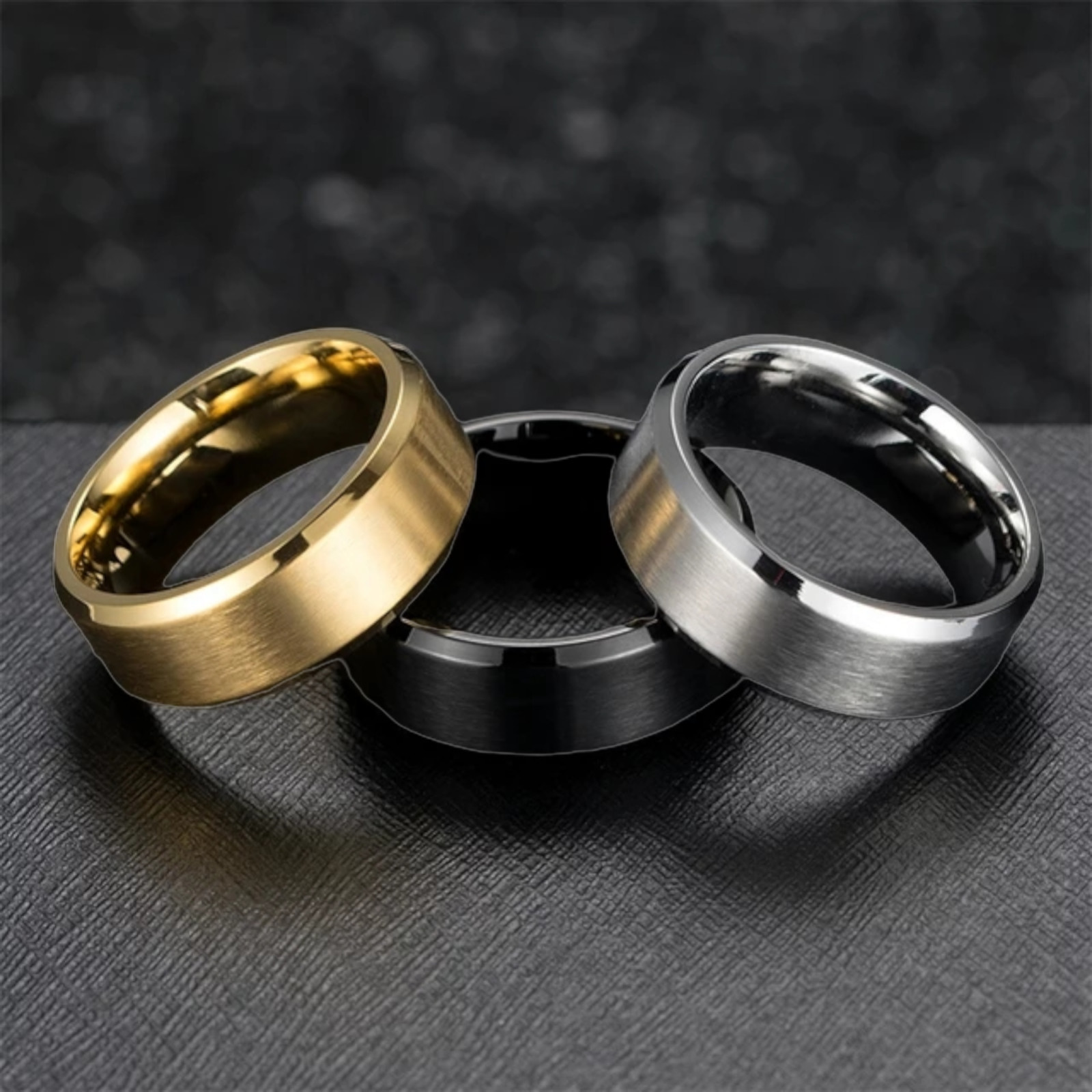 3 Color Set Stainless Steel Rings Size 6-13 Unisex Hip Hop Jewelry Women Men