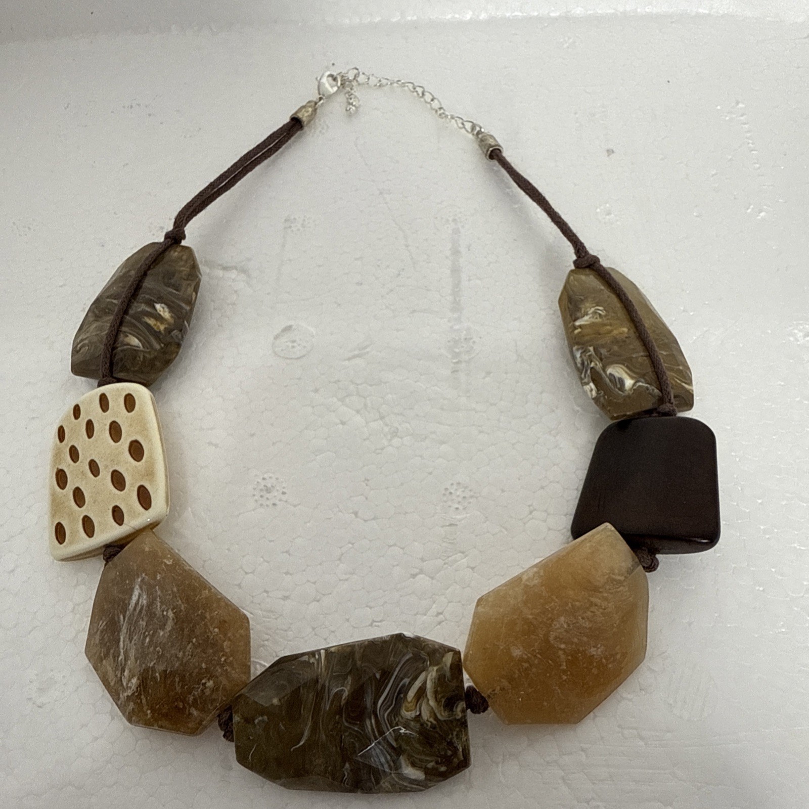 Retro Bohemian Necklace Brown Beaded Tan Earth Style