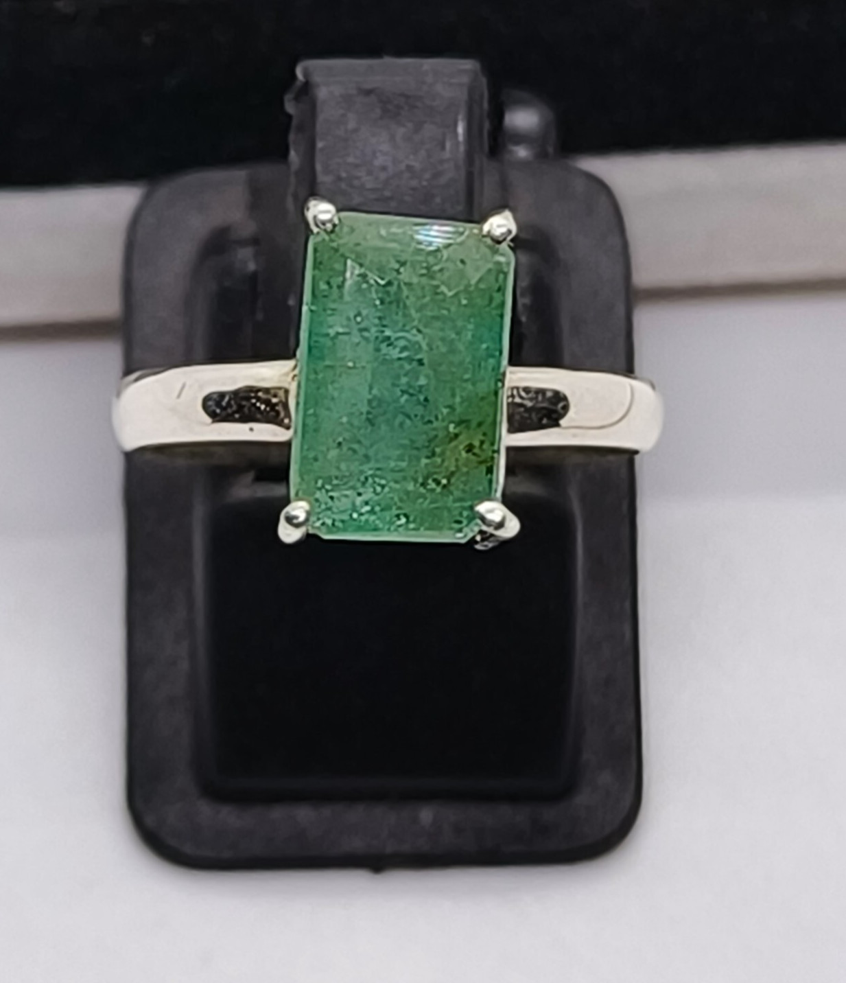 Emerald Ring Silver Natural Emerald Zambia Green Emerald Ring Stone US Size 7