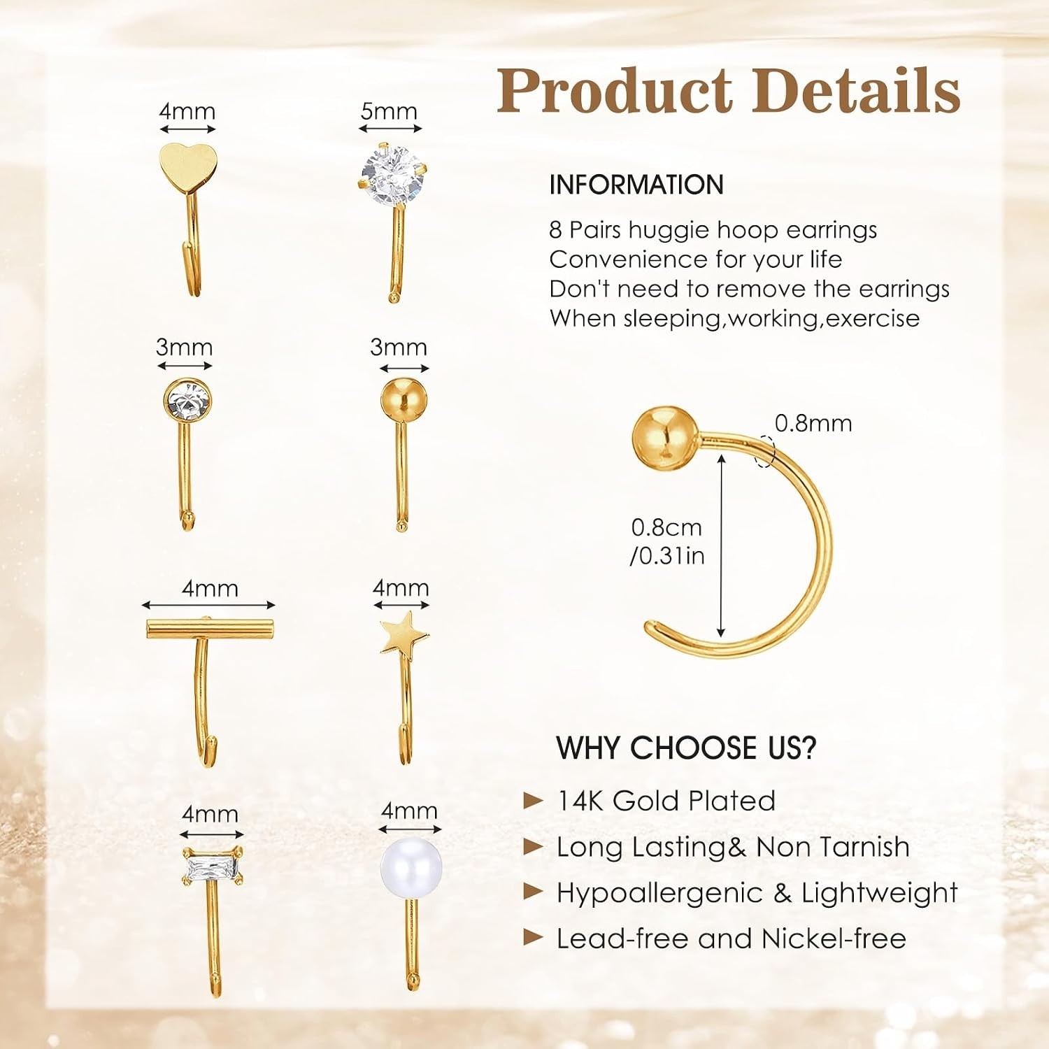 Half Hoop Huggie Earrings for Women Gold Silver Plated Ardant Backless Earrings