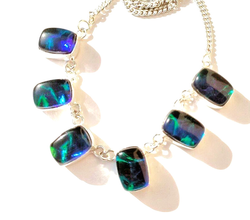 925 Silver Necklace Australian Triplets Opal Gemstone Handmade Jewelry Necklace